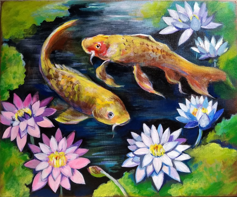 Fishes in a pond by artist Anastasia Shimanskaya